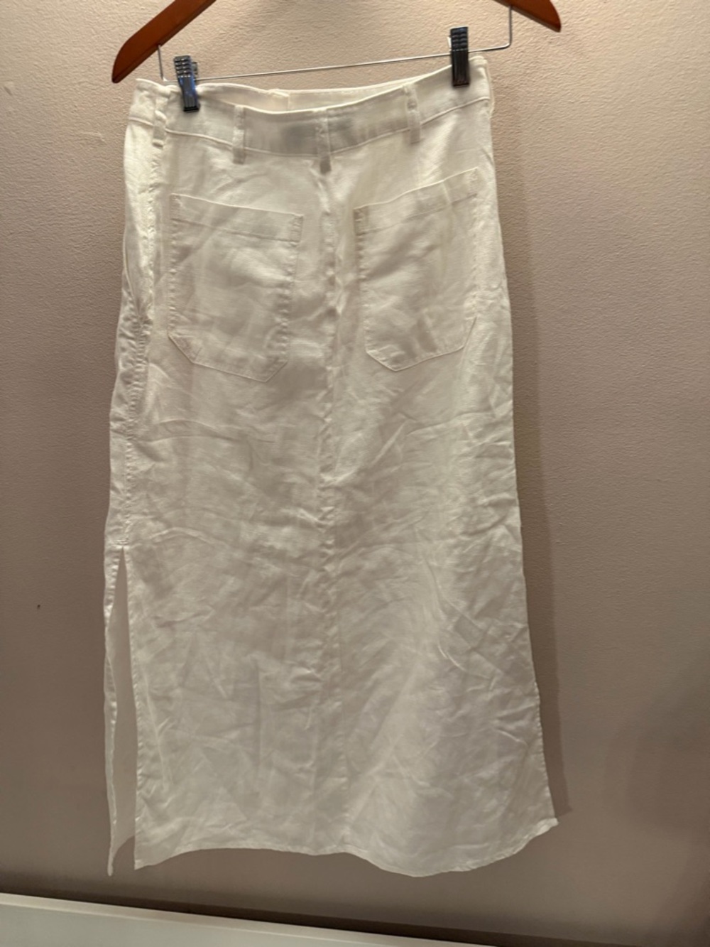 Lauren Ralph Lauren White Linen Button Front Maxi Skirt Side Slit Womens 0 - Picture 5 of 7